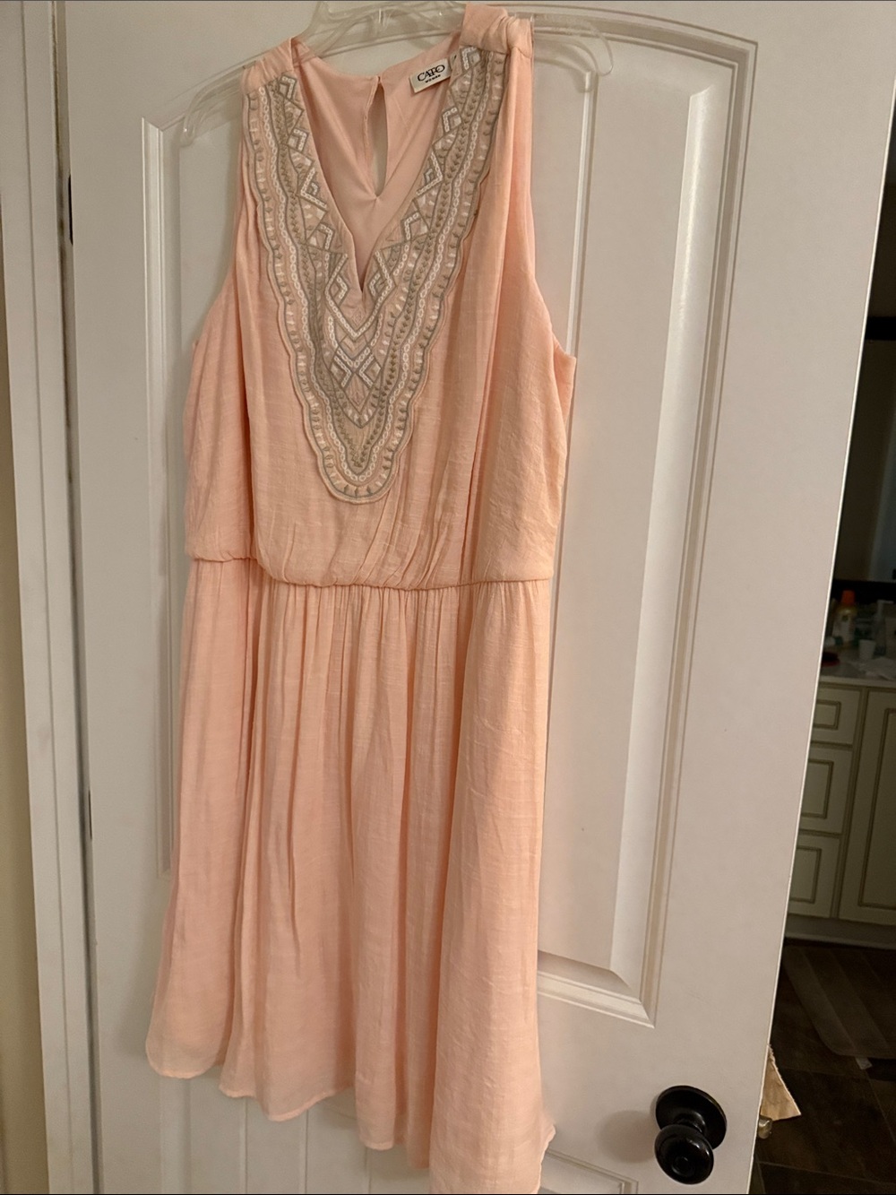 Cato Pale Peach Lace-Trim Dress